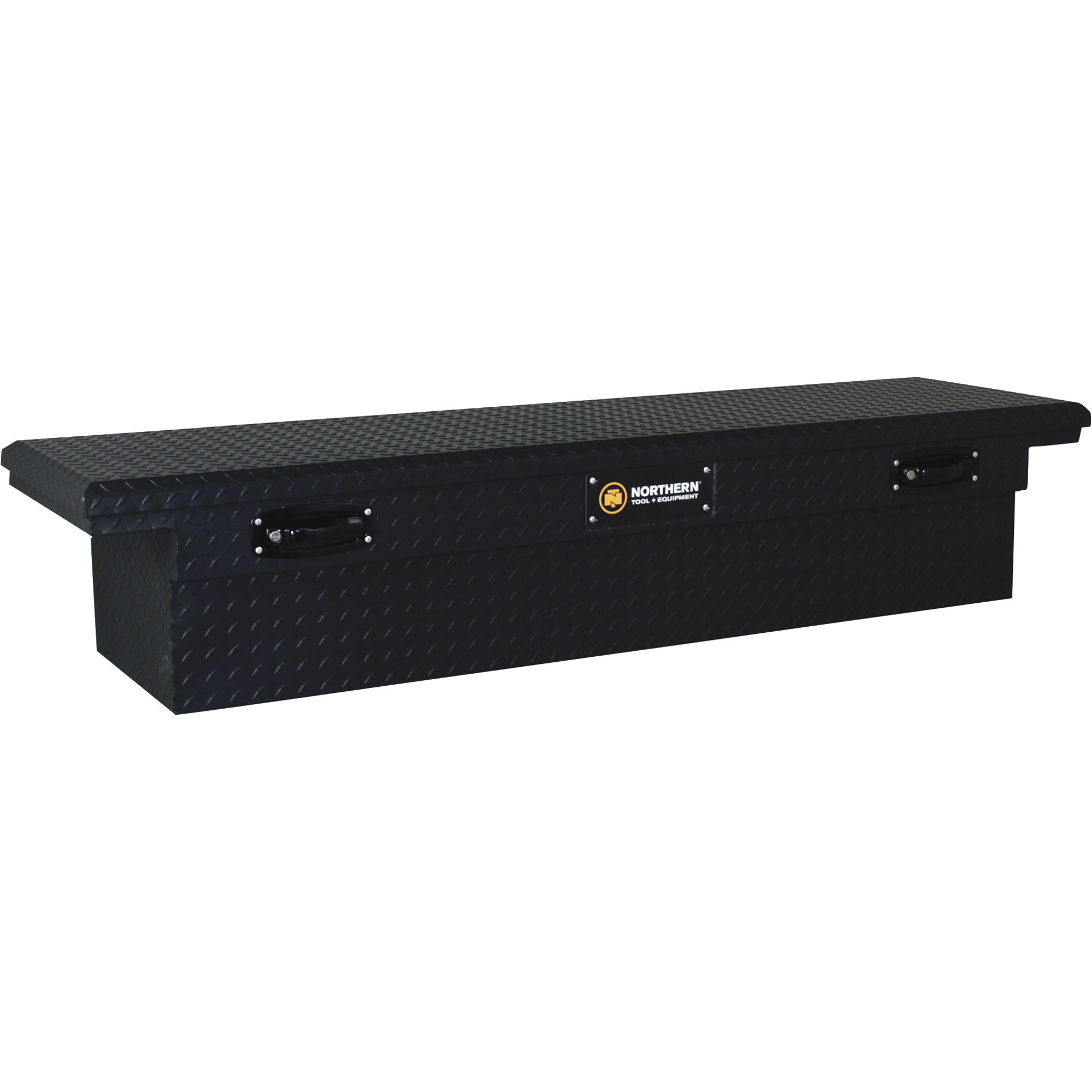 Northern Tool + Equipment Low-Profile Crossover Truck Toolbox with Removable Tray, 69in. x 20in. x 13in., Aluminum, Textured Matte Black, Pull Handle Latches